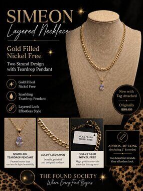 Simeon Gold Filled Layered Necklace Lavender Teardrop Pendant NWT MSRP $89